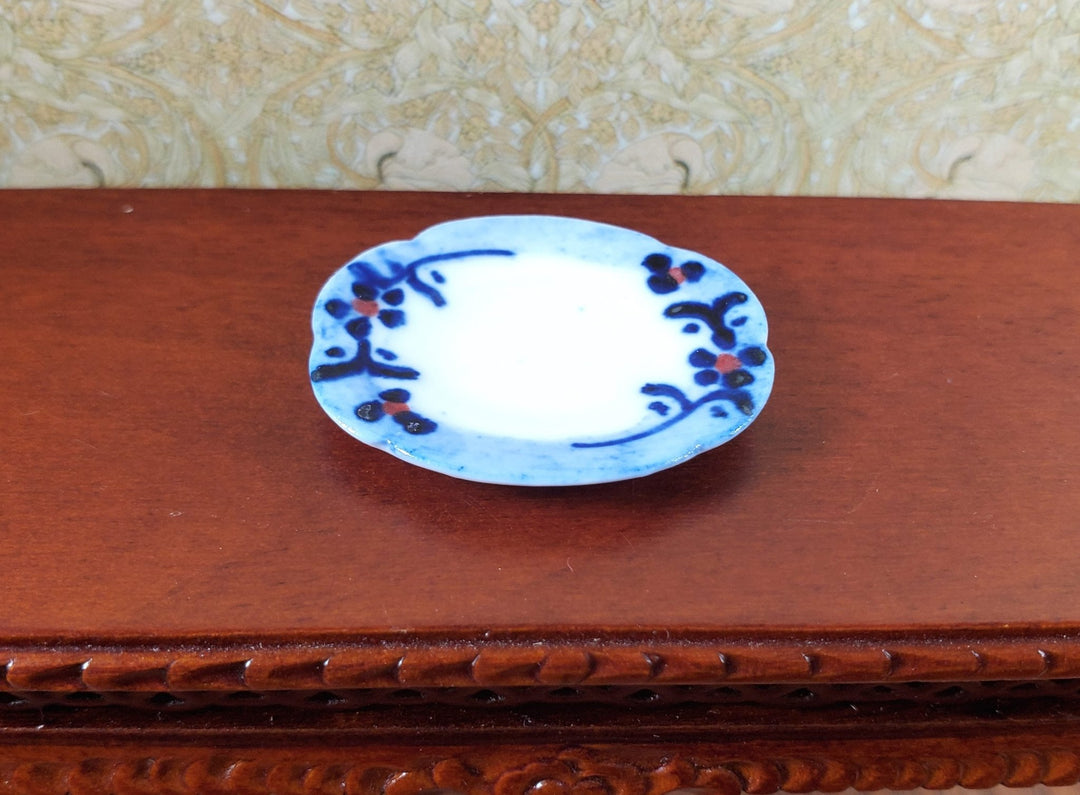Dollhouse Blue Floral Edge Ceramic Platter 1:12 Scale Miniature - MiniatureCrush