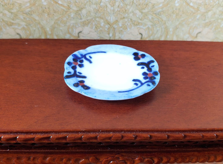 Dollhouse Blue Floral Edge Ceramic Platter 1:12 Scale Miniature - MiniatureCrush