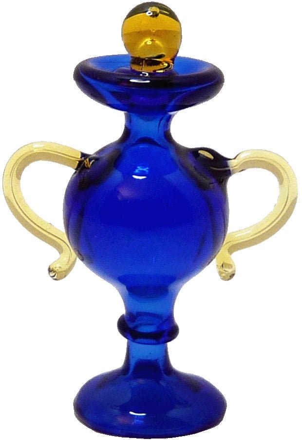 Dollhouse Blue Glass & Amber Trimmed Urn 1:12 Scale Miniature Decoration - MiniatureCrush