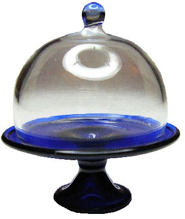 Dollhouse Blue Glass Cake Plate with Dome Cover 1:12 Scale Miniature Kitchen - MiniatureCrush