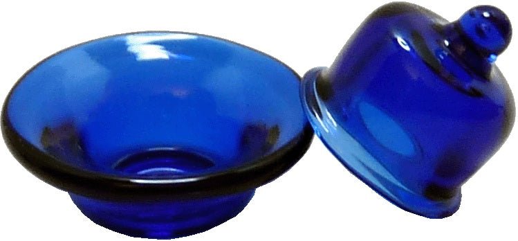 Dollhouse Blue Glass Dish with Lid 1:12 Scale Miniature Kitchen Dining Decor - MiniatureCrush