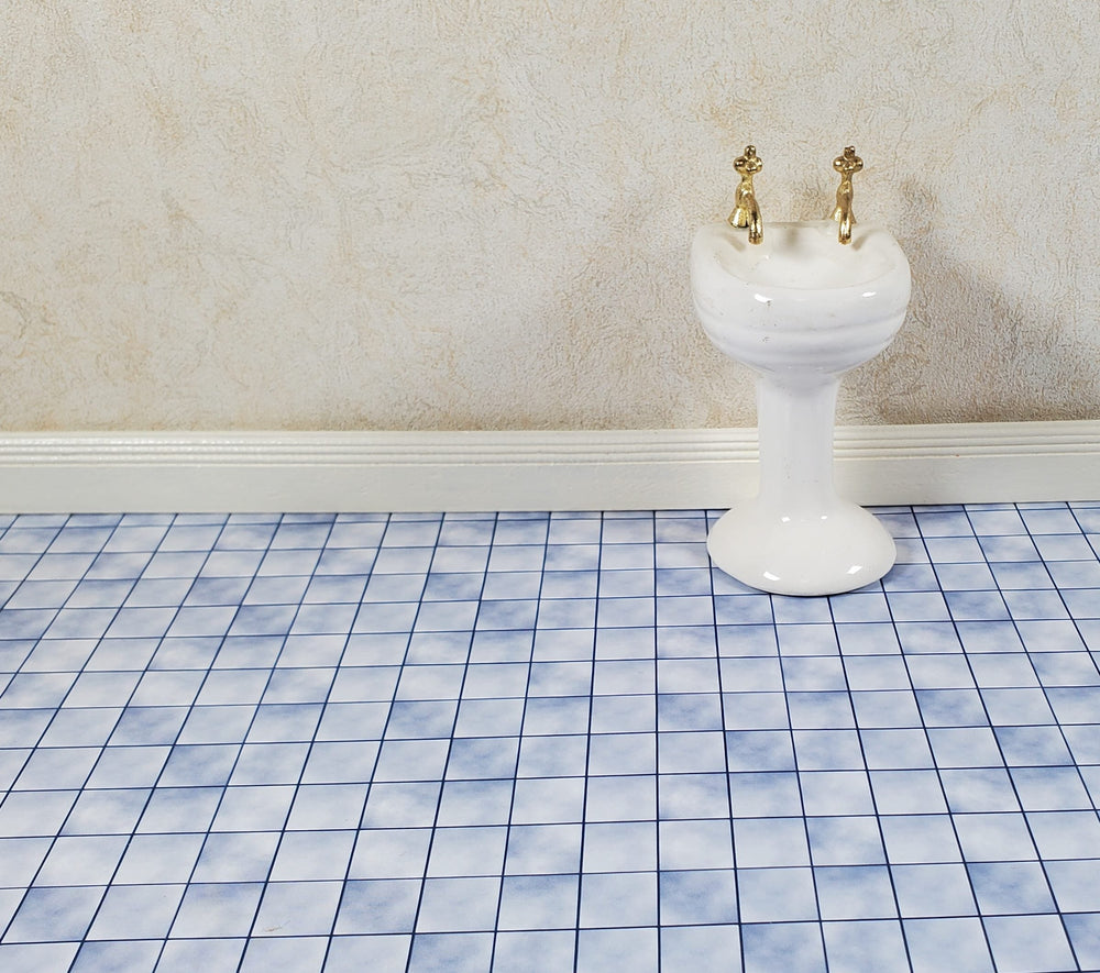 Dollhouse Blue Grey Tile Floor Lightly Embossed 1:12 Miniature Card Stock - MiniatureCrush