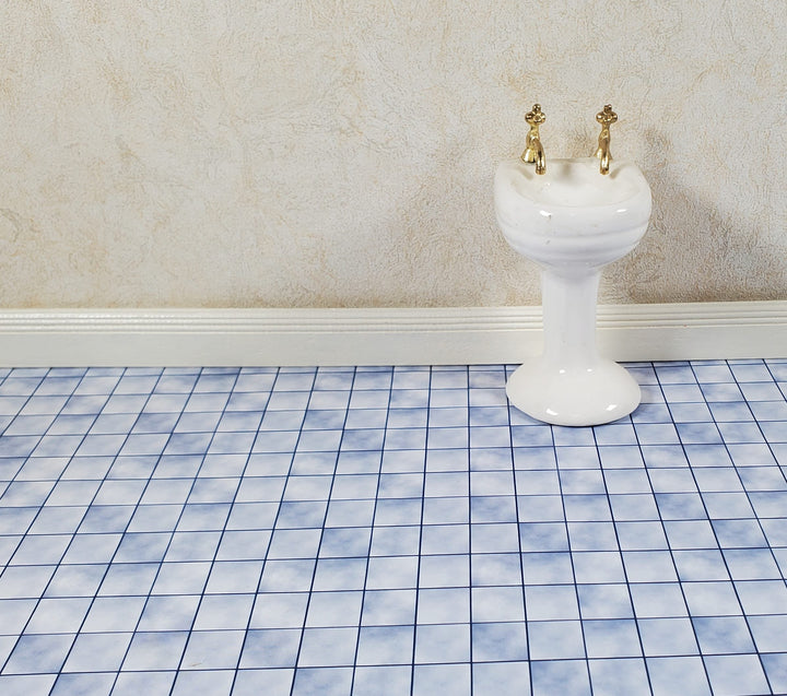 Dollhouse Blue Grey Tile Floor Lightly Embossed 1:12 Miniature Card Stock - MiniatureCrush