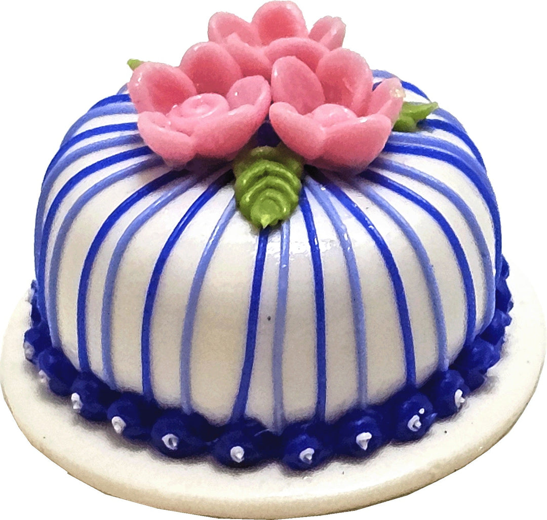 Dollhouse Blue Striped Cake 1:12 Scale Miniature Dessert Food - MiniatureCrush