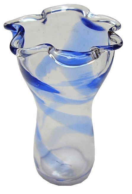 Dollhouse Blue Swirled Ruffled Vase 1:12 Scale Miniature Decoration Glass - MiniatureCrush