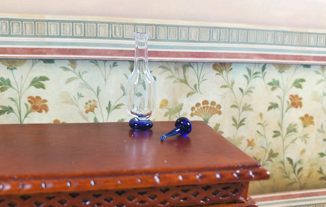 Dollhouse Blue Trim Glass Bottle with Top 1:12 Scale Miniature Decoration Drinks - MiniatureCrush