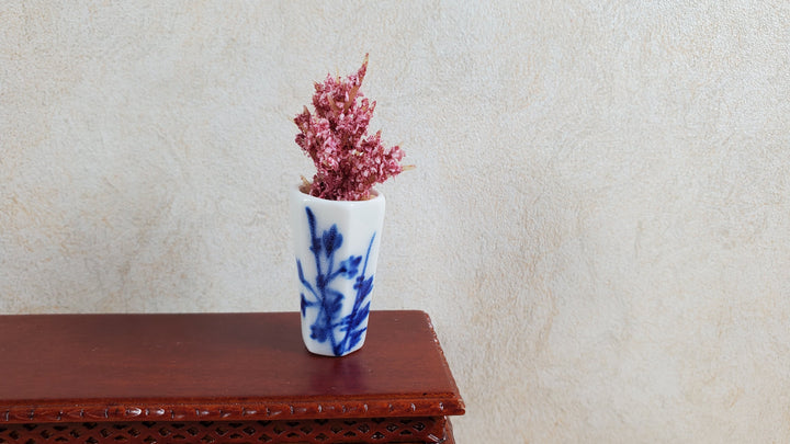 Dollhouse Blue & White Decorative Vase for Flowers Hexagon 1:12 Scale Miniature - MiniatureCrush