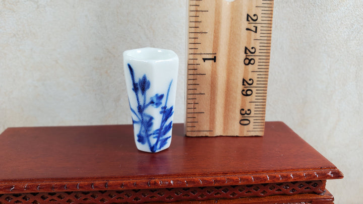Dollhouse Blue & White Decorative Vase for Flowers Hexagon 1:12 Scale Miniature - MiniatureCrush