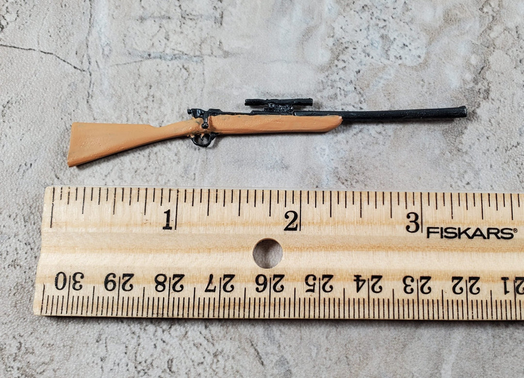 Dollhouse Bolt Action Rifle with Scope Prop 1:12 Scale Painted Metal Light Stock - Miniature Crush