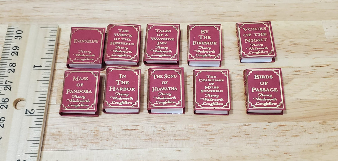 Dollhouse Book Set x10 Henry Wadsworth Longfellow 1:12 Scale (blank inside) - MiniatureCrush