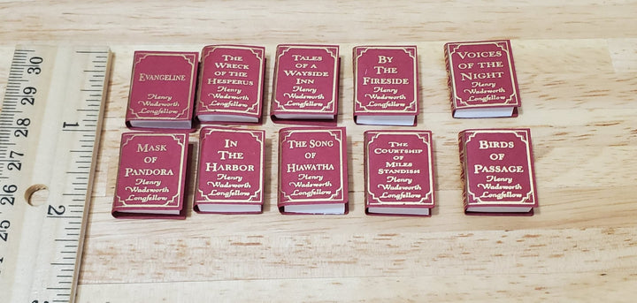 Dollhouse Book Set x10 Henry Wadsworth Longfellow 1:12 Scale (blank inside) - MiniatureCrush