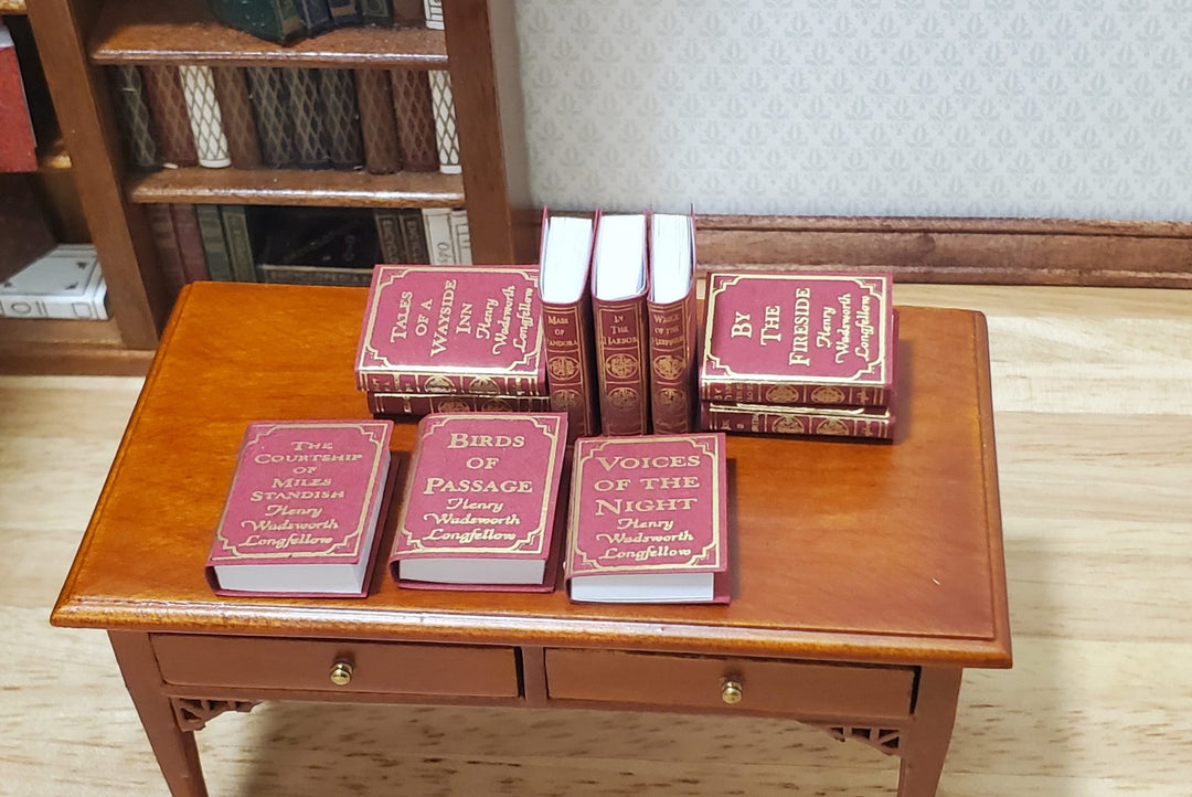 Dollhouse Book Set x10 Henry Wadsworth Longfellow 1:12 Scale (blank inside) - MiniatureCrush