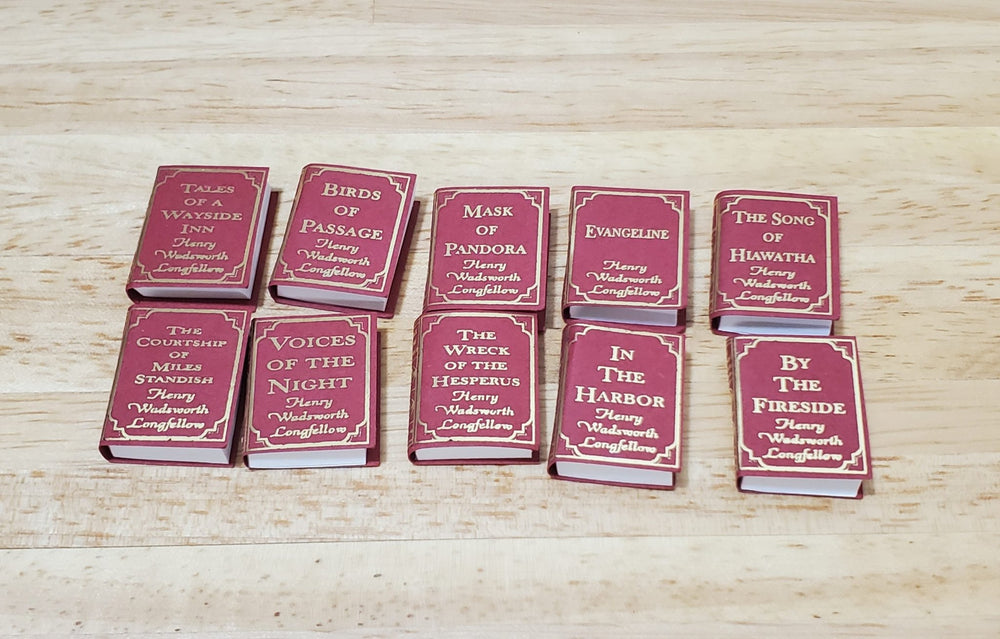 Dollhouse Book Set x10 Henry Wadsworth Longfellow 1:12 Scale (blank inside) - MiniatureCrush