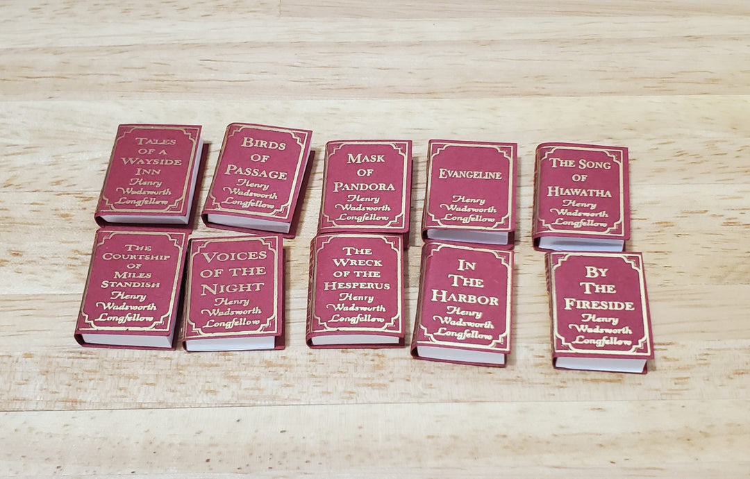 Dollhouse Book Set x10 Henry Wadsworth Longfellow 1:12 Scale (blank inside) - MiniatureCrush