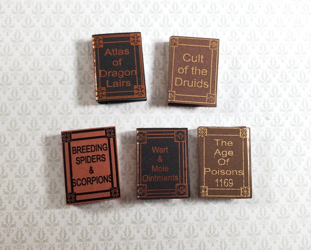 Dollhouse Book Set x5 Wizard Reference 1:12 Scale Miniatures (blank inside) - Miniature Crush