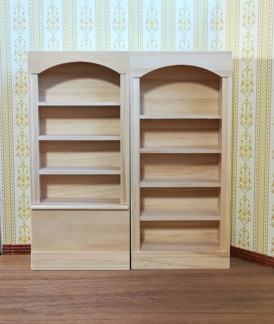 Dollhouse Bookcase Bookshelf 5 Shelf 1:12 Scale Miniature Unpainted Wood - MiniatureCrush