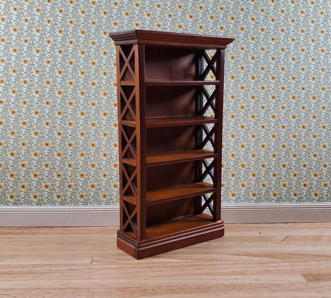 Dollhouse Bookcase Walnut Finish Bookshelf 1:12 Scale Furniture Shelves - Miniature Crush