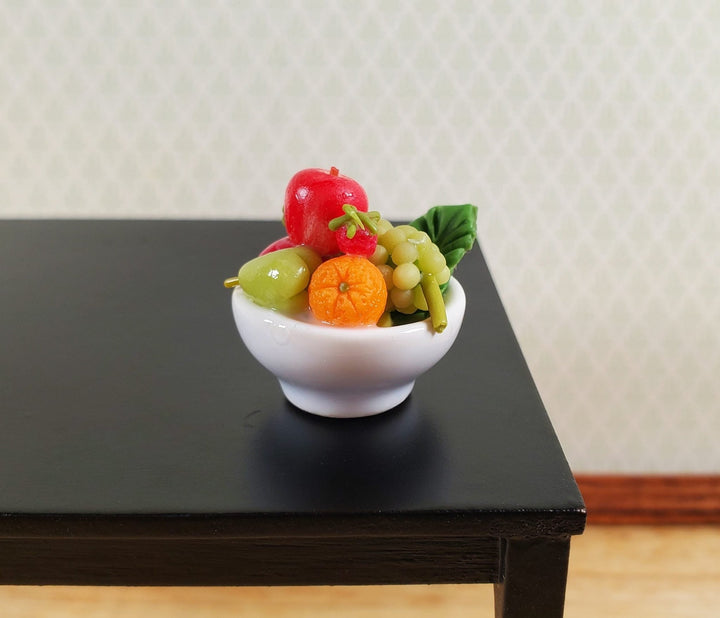 Dollhouse Bowl of Fruit Grapes Oranges Apples Ceramic 1:12 Scale Miniature - MiniatureCrush