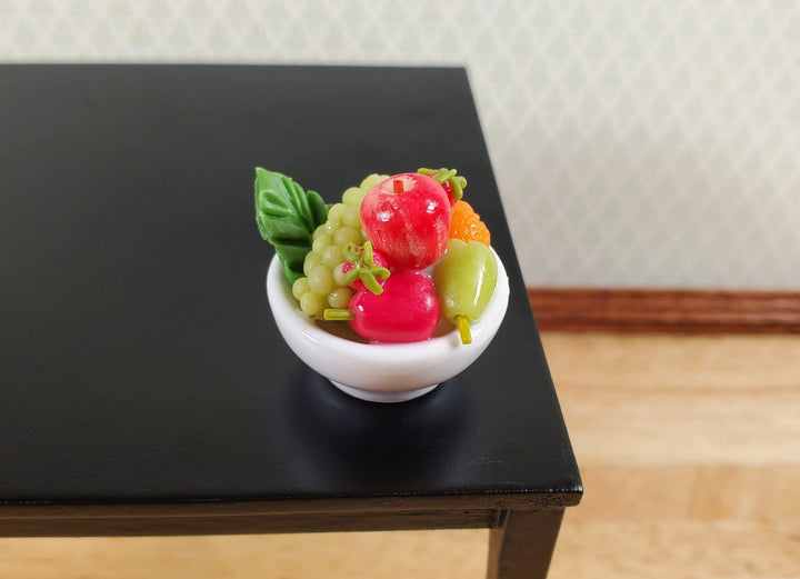 Dollhouse Bowl of Fruit Grapes Oranges Apples Ceramic 1:12 Scale Miniature - MiniatureCrush