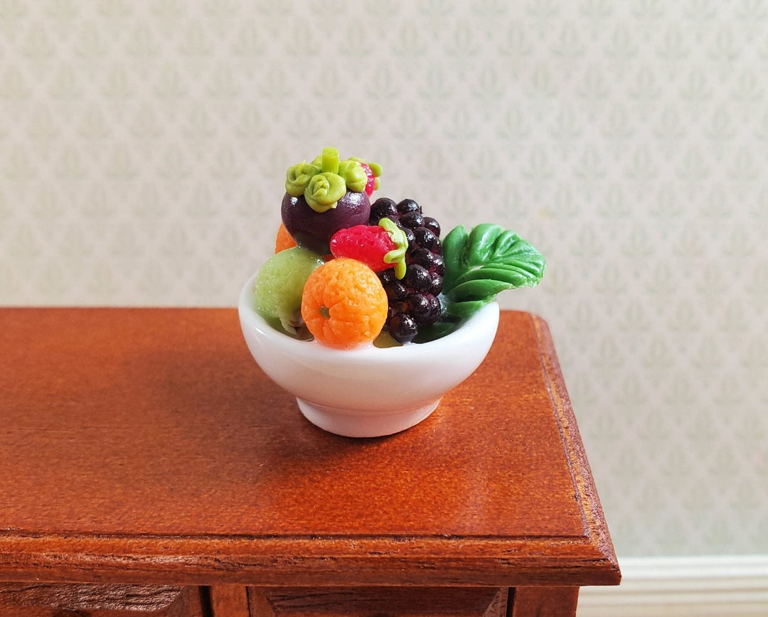 Dollhouse Bowl of Fruit Grapes Oranges White Ceramic 1:12 Scale Miniature - MiniatureCrush