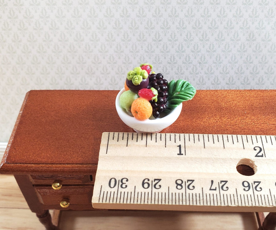 Dollhouse Bowl of Fruit Grapes Oranges White Ceramic 1:12 Scale Miniature - MiniatureCrush