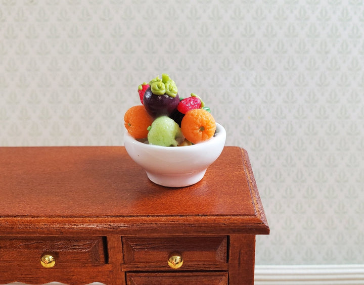 Dollhouse Bowl of Fruit Grapes Oranges White Ceramic 1:12 Scale Miniature - MiniatureCrush