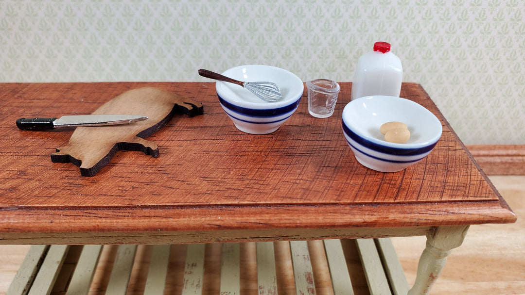 Dollhouse Bowl White with Blue Stripes Ceramic Set of 2 1:12 Scale Miniature - MiniatureCrush