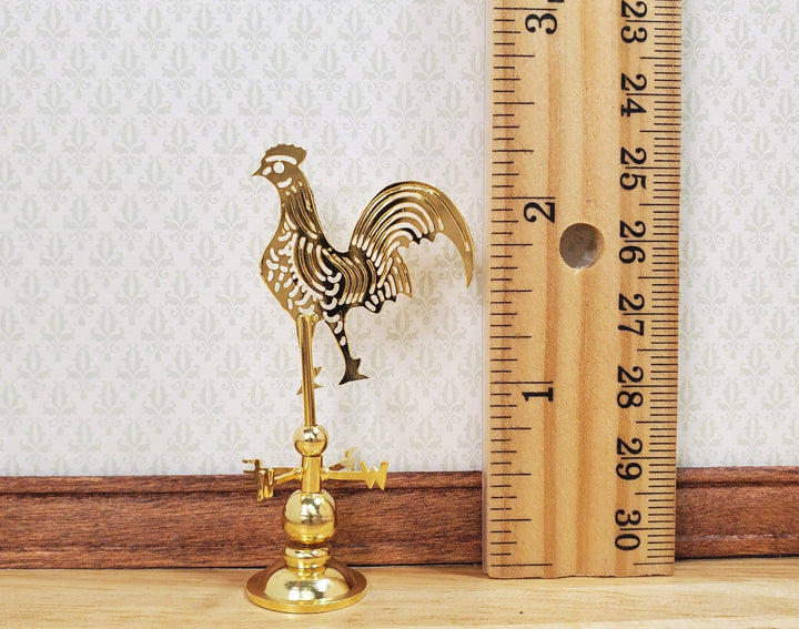 Dollhouse Brass Rooster Weathervane NESW Spins 1:12 Scale Miniature - MiniatureCrush