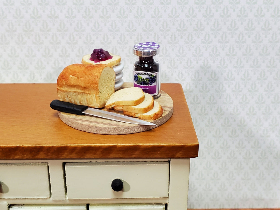 Dollhouse Bread Set with Jelly Knife Plates on Board 1:12 Scale Miniature Food - MiniatureCrush