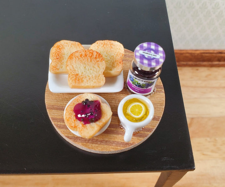 Dollhouse Bread Toast Set with Jelly on Board 1:12 Scale Miniature Food Kitchen - Miniature Crush