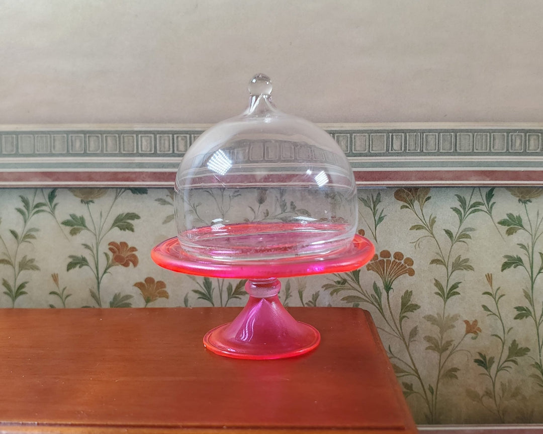 Dollhouse Bright Pink Glass Cake Stand 1:12 Scale Miniature Kitchen Decor Bakery - MiniatureCrush