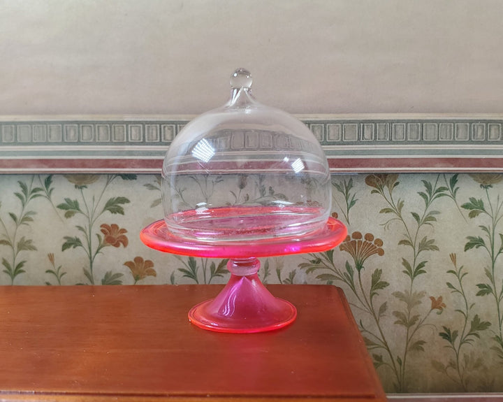 Dollhouse Bright Pink Glass Cake Stand 1:12 Scale Miniature Kitchen Decor Bakery - MiniatureCrush