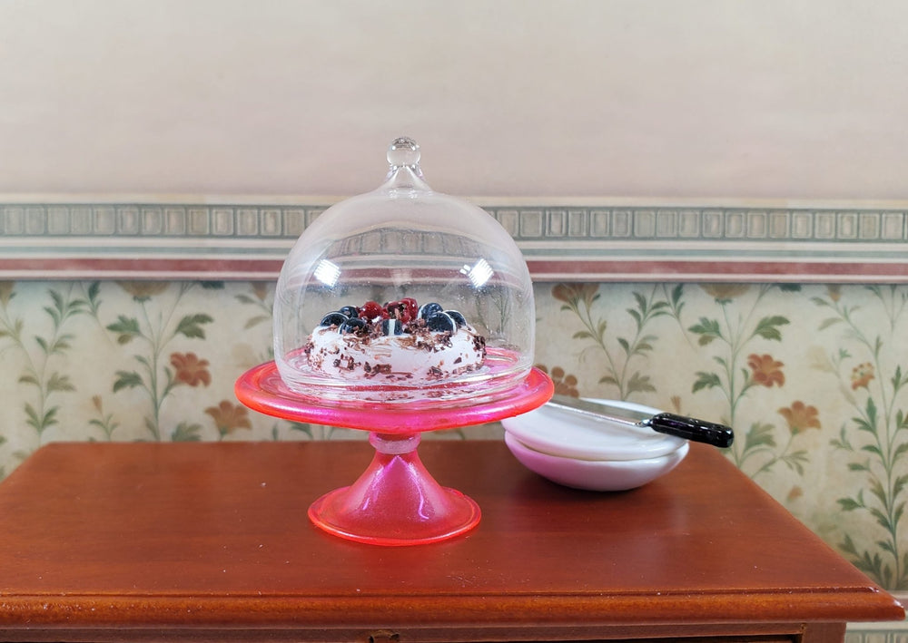 Dollhouse Bright Pink Glass Cake Stand 1:12 Scale Miniature Kitchen Decor Bakery - MiniatureCrush