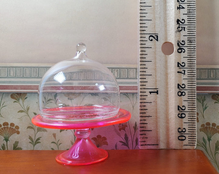 Dollhouse Bright Pink Glass Cake Stand 1:12 Scale Miniature Kitchen Decor Bakery - MiniatureCrush