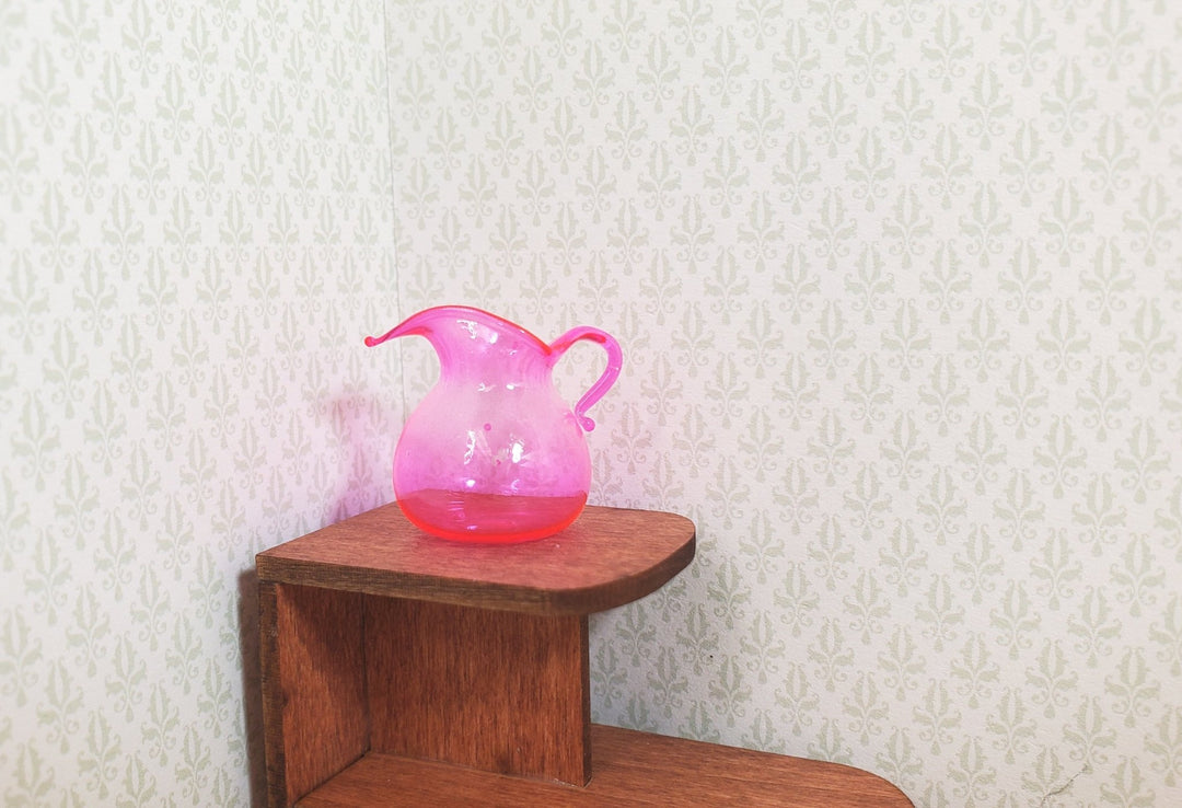 Dollhouse Bright Pink Glass Flared Pitcher 1:12 Scale Miniature Kitchen - MiniatureCrush