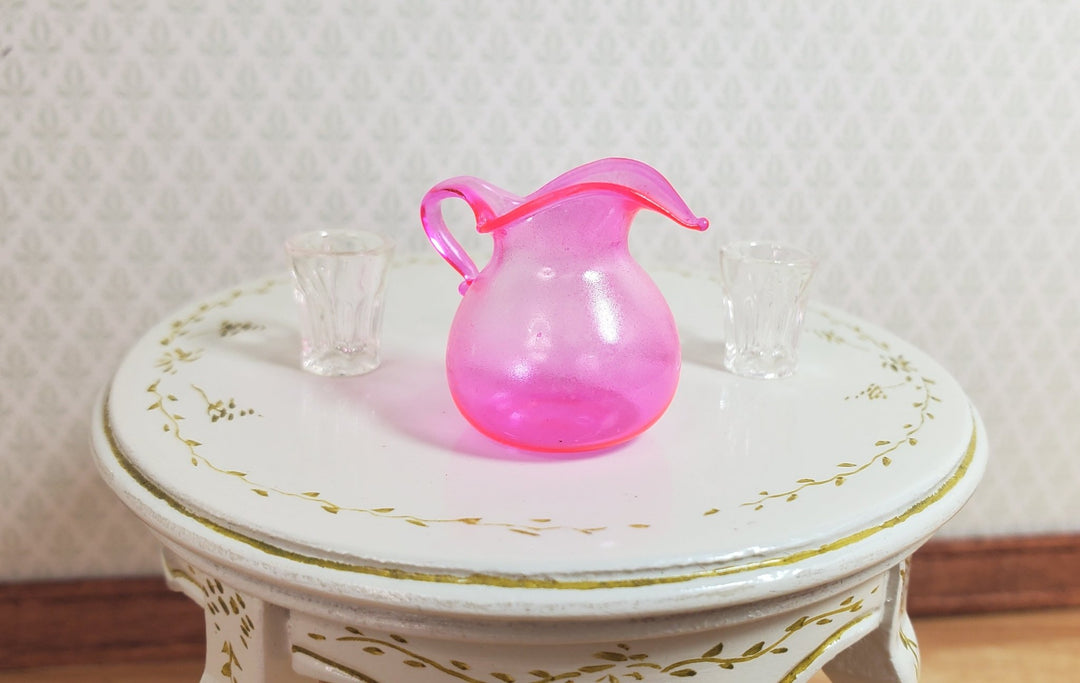 Dollhouse Bright Pink Glass Flared Pitcher 1:12 Scale Miniature Kitchen - MiniatureCrush