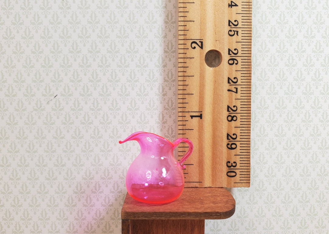 Dollhouse Bright Pink Glass Flared Pitcher 1:12 Scale Miniature Kitchen - MiniatureCrush