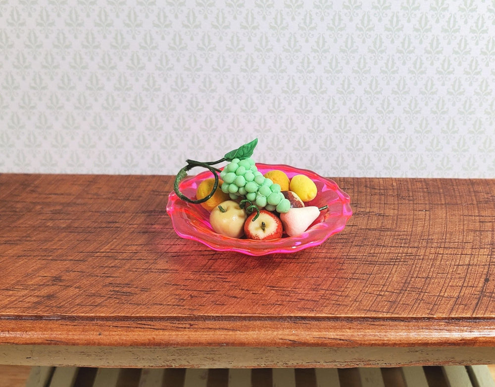 Dollhouse Bright Pink Glass Flared Platter 1:12 Scale Miniature Kitchen Decor - MiniatureCrush
