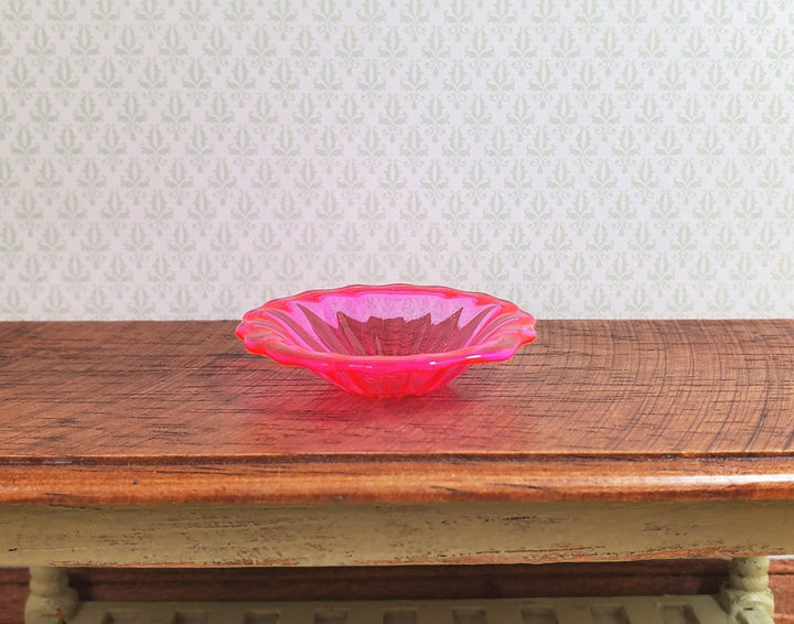 Dollhouse Bright Pink Glass Flared Platter 1:12 Scale Miniature Kitchen Decor - MiniatureCrush
