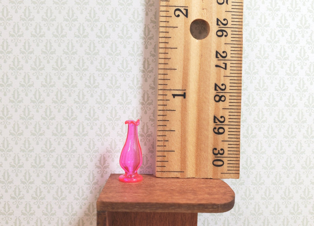 Dollhouse Bright Pink Glass Pedestal Fluted Vase 1:12 Scale Miniature Decoration - MiniatureCrush