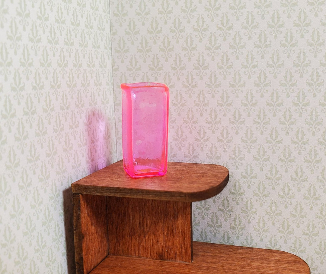Dollhouse Bright Pink Glass Square Modern Vase 1:12 Scale Miniature Decoration - MiniatureCrush