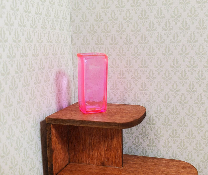 Dollhouse Bright Pink Glass Square Modern Vase 1:12 Scale Miniature Decoration - MiniatureCrush