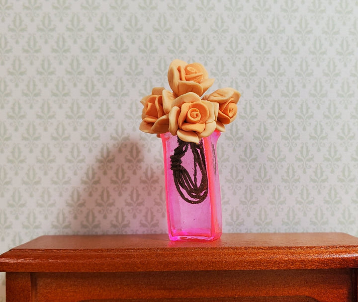 Dollhouse Bright Pink Glass Square Modern Vase 1:12 Scale Miniature Decoration - MiniatureCrush