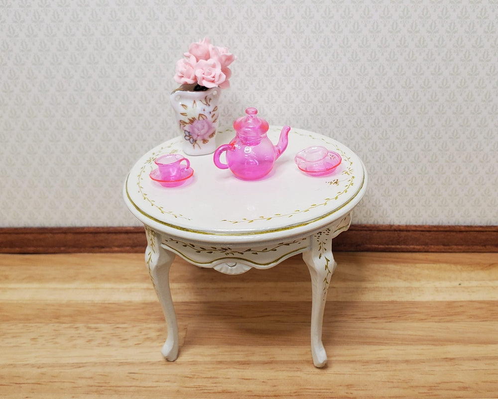 Dollhouse Bright Pink Glass Tea Set Teapot Teacups and Saucers 1:12 Scale - MiniatureCrush