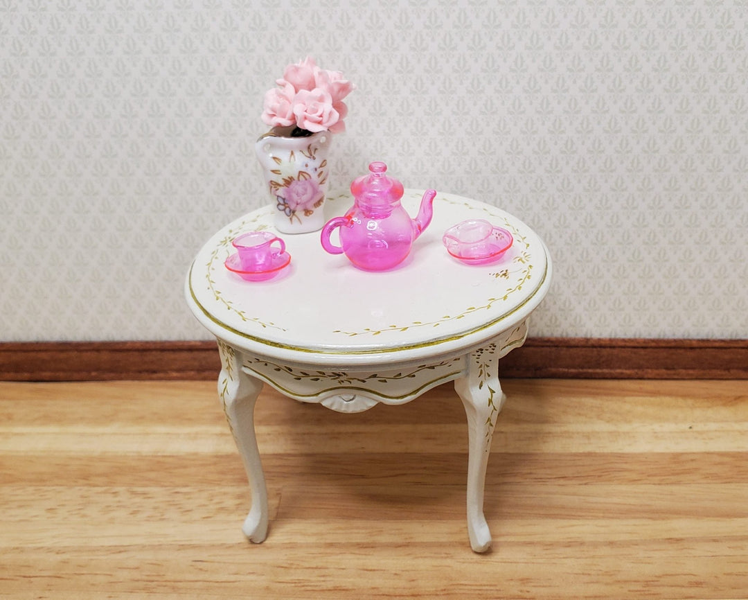 Dollhouse Bright Pink Glass Tea Set Teapot Teacups and Saucers 1:12 Scale - MiniatureCrush