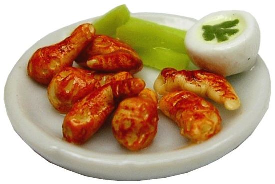 Dollhouse Buffalo Style Chicken on White Plate 1:12 Scale Miniature Food Kitchen - MiniatureCrush