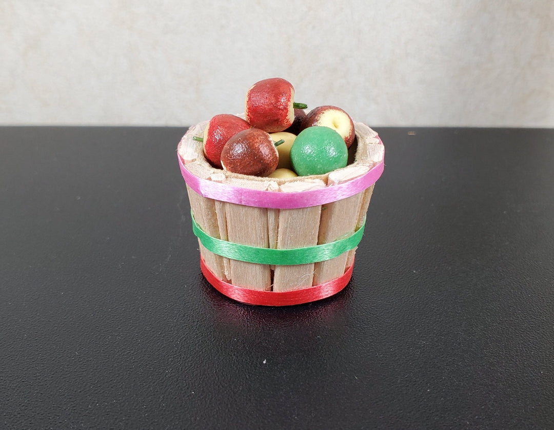 Dollhouse Bushel Basket with Ribbons Empty Natural Fiber 1:12 Scale Miniature - MiniatureCrush