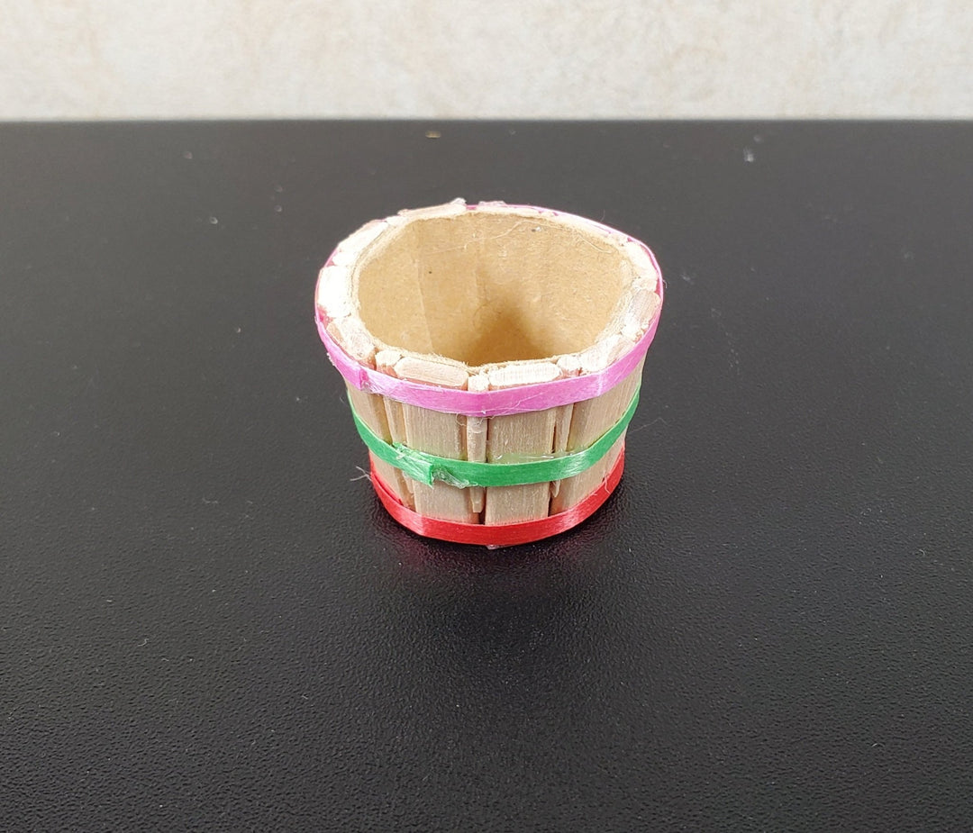 Dollhouse Bushel Basket with Ribbons Empty Natural Fiber 1:12 Scale Miniature - MiniatureCrush