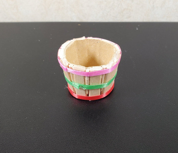 Dollhouse Bushel Basket with Ribbons Empty Natural Fiber 1:12 Scale Miniature - MiniatureCrush