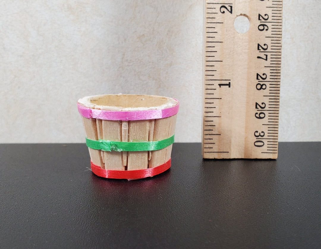 Dollhouse Bushel Basket with Ribbons Empty Natural Fiber 1:12 Scale Miniature - MiniatureCrush